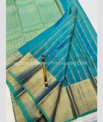 Sky Blue and Golden kanchi pattu sarees with All over Lines design - KANP0017753