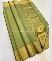 Leafy Green and Golden kanchi pattu sarees with Jari Border design - KANP0017745