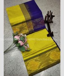 yellow and indigo colour kanchi pattu sarees with Plain design - KANP0017757