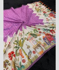 Purple and Cream kollam pattu sarees with All over design - KOLP0002177