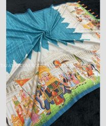 Blue and Cream kollam pattu sarees with All over design - KOLP0002180