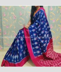 Royal Blue and Pink linen sarees with All over Digital Printed design - LINS0004041