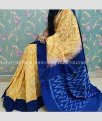 Lite Lemon Yellow and Royal Blue linen sarees with All over Digital Printed design - LINS0004044
