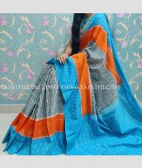 Orange and Blue linen sarees with All over Digital Printed design - LINS0004046