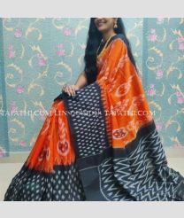 Orange and Black linen sarees with All over Digital Printed design - LINS0004048