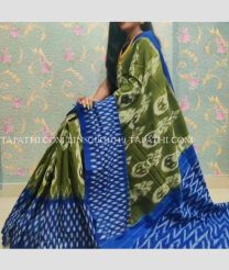 Leafy Green and Royal Blue linen sarees with All over Digital Printed design - LINS0004049