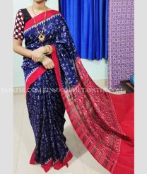 Navy Blue and Red linen sarees with All over Digital Printed design - LINS0004051