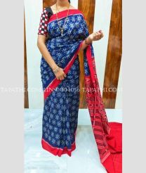 Royal Blue and Red linen sarees with All over Digital Printed design - LINS0004056