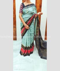 Aquamarine and Charcoal Black linen sarees with All over Digital Printed design - LINS0004058