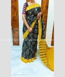 Black and Yellow linen sarees with All over Digital Printed design - LINS0004059