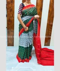 Green and Red linen sarees with All over Digital Printed design - LINS0004060