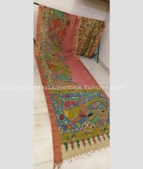 Dust Pink and Leafy Green mangalagiri pattu sarees with All over Pen Kalamkari design - MAGP0030726