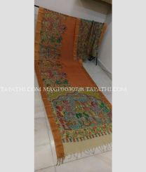 Carrot Orange and Sky Blue mangalagiri pattu sarees with All over Pen Kalamkari design - MAGP0030728