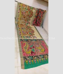 Cream and Rose Pink mangalagiri pattu sarees with All over Pen Kalamkari design - MAGP0030730