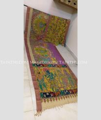 Lite Magenta and Brown mangalagiri pattu sarees with All over Pen Kalamkari design - MAGP0030732