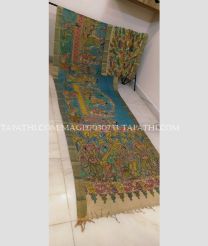 Blue and Lite Green mangalagiri pattu sarees with All over Pen Kalamkari design - MAGP0030733