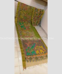 Parrot Green and Lite Purple mangalagiri pattu sarees with All over Pen Kalamkari design - MAGP0030737