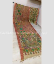 Chestnut and Cream mangalagiri pattu sarees with All over Pen Kalamkari design - MAGP0030738