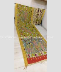 Parrot Green and Red mangalagiri pattu sarees with All over Pen Kalamkari design - MAGP0030739
