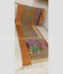 Cream and Lavender mangalagiri pattu sarees with All over Pen Kalamkari design - MAGP0030741