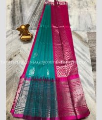 blue and silver colour mangalagiri pattu sarees with Kanchi Border design - MAGP0030750