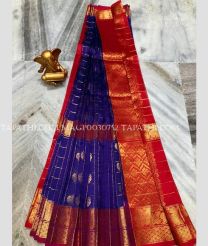 royal blue and brown colour mangalagiri pattu sarees with Kanchi Border design - MAGP0030752