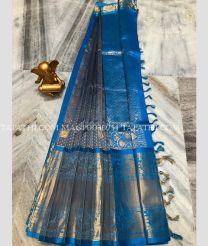 charcoal and silver colour mangalagiri pattu sarees with Kanchi Border design - MAGP0030754
