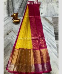 yellow and brown colour mangalagiri pattu sarees with Kanchi Border design - MAGP0030762