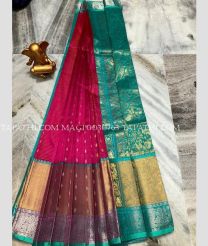 silver and magenta red colour mangalagiri pattu sarees with Kanchi Border design - MAGP0030763