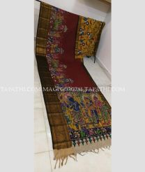 Maroon and Black mangalagiri pattu sarees with All over Pen Kalamkari design - MAGP0030781