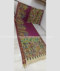 Magenta and Cream mangalagiri pattu sarees with All over Pen Kalamkari design - MAGP0030789