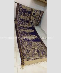 Plum Purple and Cream mangalagiri pattu sarees with All over Pen Kalamkari design - MAGP0030791
