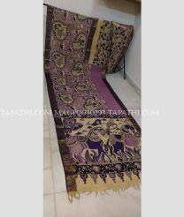 Lite Purple and Black mangalagiri pattu sarees with All over Pen Kalamkari design - MAGP0030793