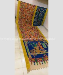 Lite Orange and Yellow mangalagiri pattu sarees with All over Pen Kalamkari design - MAGP0030796