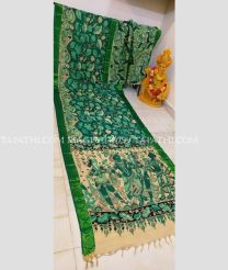 Teal and Green mangalagiri pattu sarees with All over Pen Kalamkari design - MAGP0030799