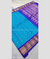 Sky Blue Saree with Navy Blue Border color gadwal pattu handloom saree with All over Zari Butta Rich Pallu with Contrast Blouse design