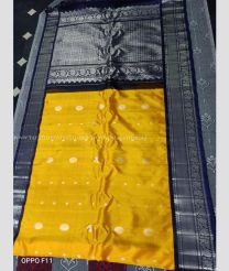 Yellow with Black Border color gadwal pattu handloom saree with Temple Kuttu Border with contrast Blouse design