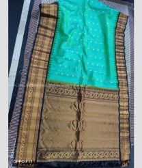 Sky Blue saree with Black Border color gadwal pattu handloom saree with Temple Kuttu Border with contrast Blouse design
