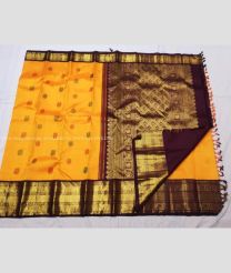 Mango Yellow with Brown Border color kanchi pattu handloom saree with kanchi designer border saree with contrast blouse