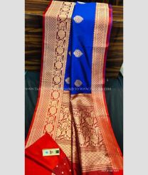 Blue with Orange Border color Banarasi Silk handloom saree with rich contrast pallu and blouse with border design