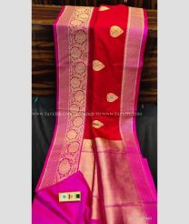 Red with Pink Border color Banarasi Silk handloom saree with rich contrast pallu and blouse with border design