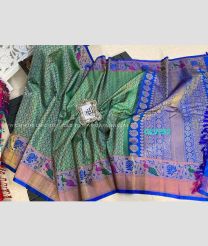 Green with Royal Blue Border color gadwal pattu handloom saree with paithani style border design