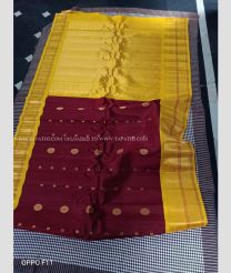 Brown with Yellow Border color gadwal pattu handloom saree with temple border kuttu big border design