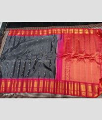 Grey with Red Border color gadwal pattu handloom saree with temple border kuttu big border design