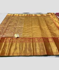 Sandal colour with Red and Green Border kanchi pattu handloom saree with contrast border and pallu design