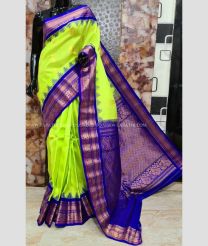 Light Green with Purple border color gadwal pattu handloom saree with kuttu borders with contrast pallu and blouse design