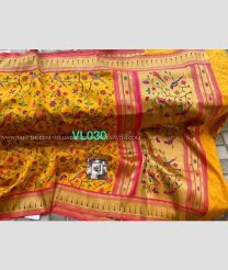 Mango Yellow with Red Border color Banarasi Silk handloom saree with kadhiyal paithani rich pallu saree design