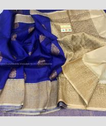 Royal bLue with White Border color Banarasi Silk handloom saree with tussar silk saree design