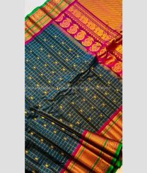 Peacock Green with Green Border color gadwal pattu handloom saree with kanchi borders with resham strip design