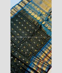 Black with Aqua Blue Border color gadwal pattu handloom saree with kanchi borders with resham strip design